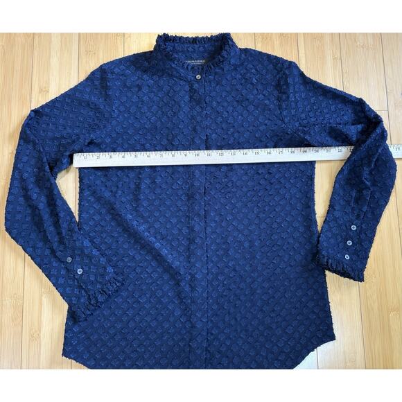 Banana Republic Women Dillion Classic Fit Blouse Sz S Navy Ruffles Work Feminine - Picture 4 of 7